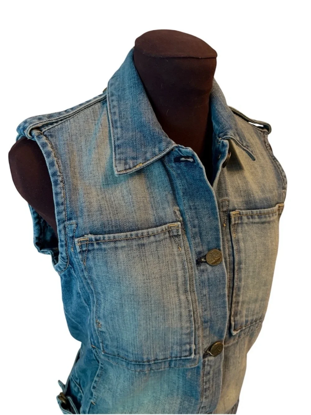 McGuire Denim Abby Rose Sleeveless Fitted Vest Distressed Denim Womens size XS - Picture 2 of 12